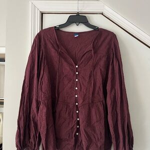 Old Navy Maroon Eyelet Button-Up Blouse